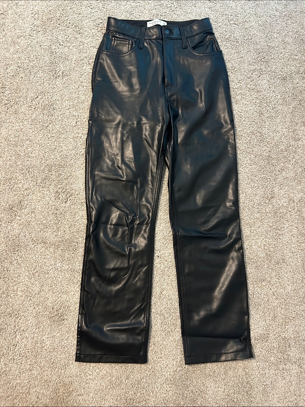 Abercrombie & Fitch Black Faux Leather Straight-Leg Pants